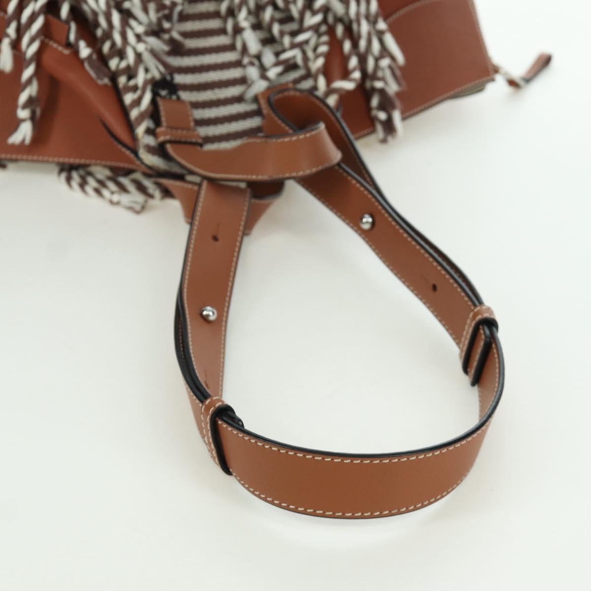 LOEWE Hammock Small Hand Bag Canvas Leather 2way Brown Silver Auth BAZ780V