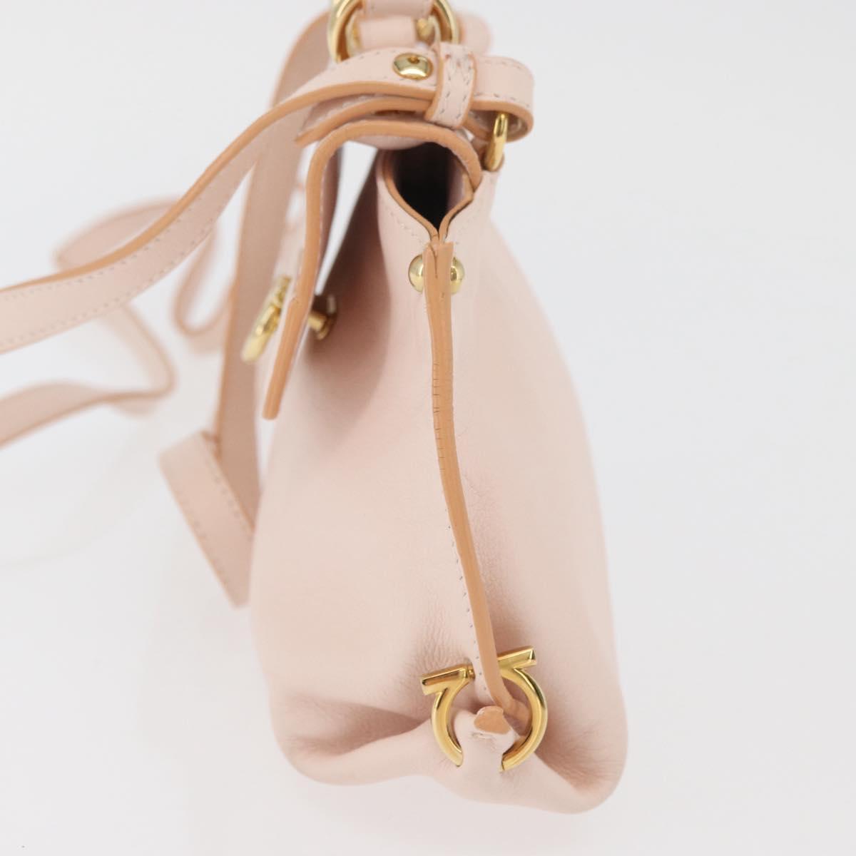 Salvatore Ferragamo Gancini Hand Bag Leather 2way Pink Gold Auth BAZ784A