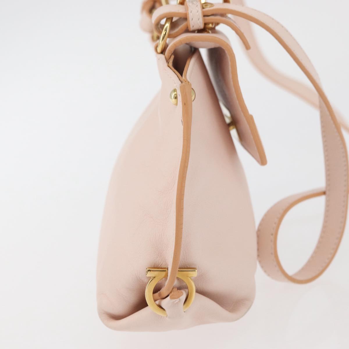 Salvatore Ferragamo Gancini Hand Bag Leather 2way Pink Gold Auth BAZ784A