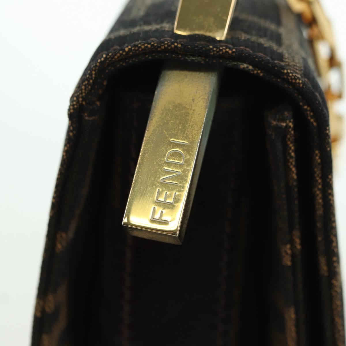 FENDI Zucca Canvas Shoulder Bag Black Brown gold Auth BAZ787V