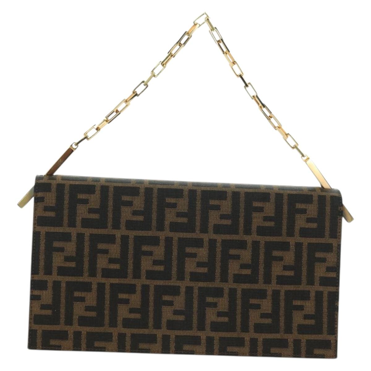 FENDI Zucca Canvas Shoulder Bag Black Brown gold Auth BAZ787V
