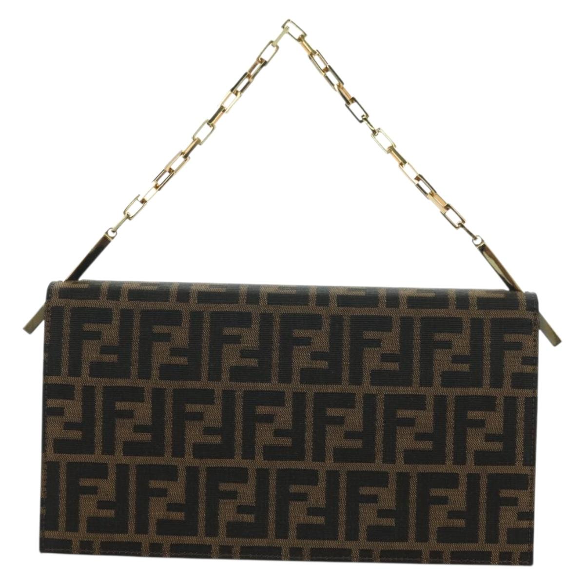 FENDI Zucca Canvas Shoulder Bag Black Brown gold Auth BAZ787V