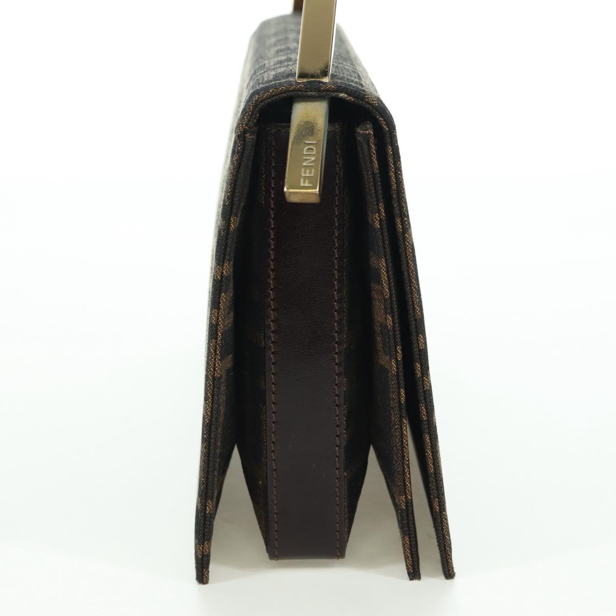 FENDI Zucca Canvas Shoulder Bag Black Brown gold Auth BAZ787V
