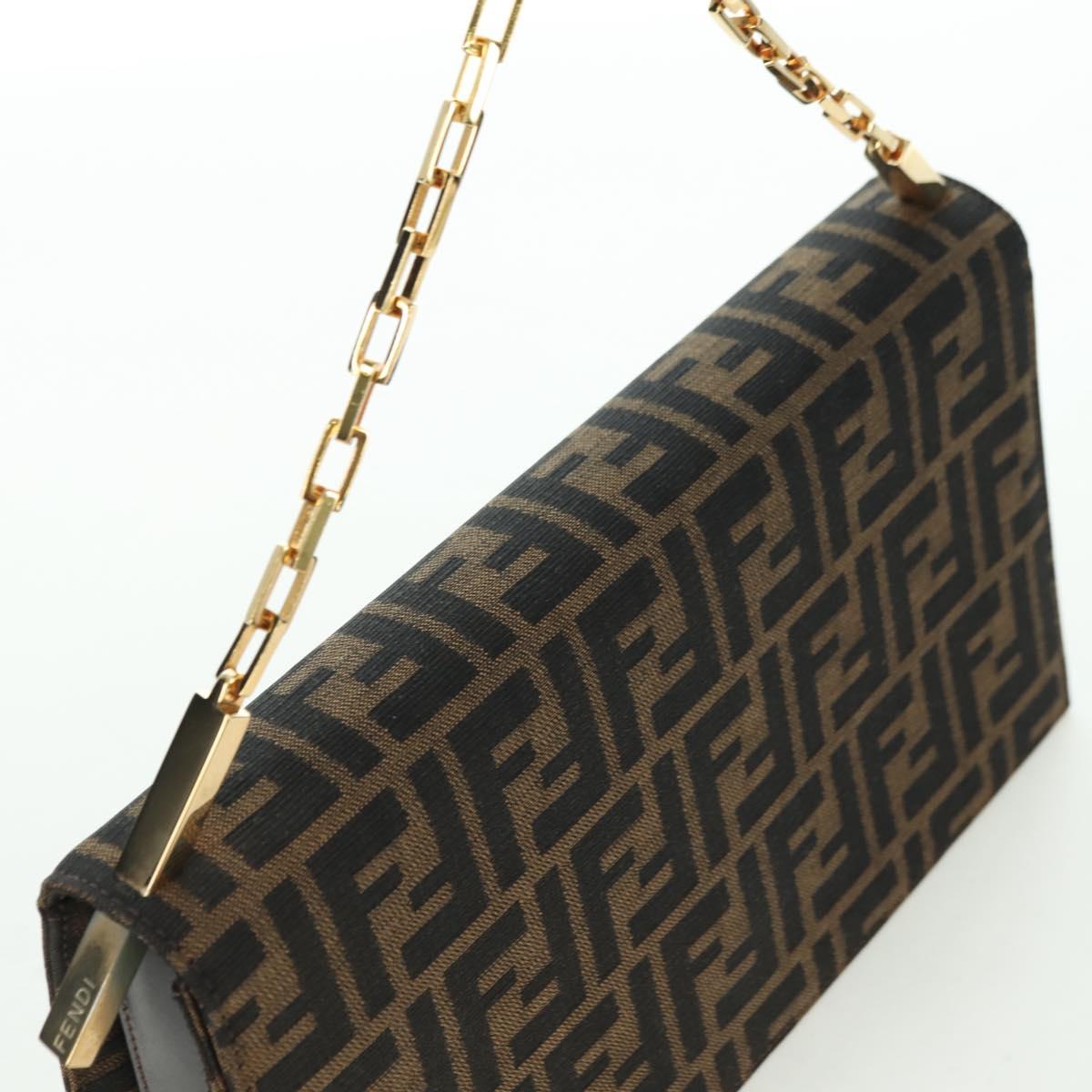 FENDI Zucca Canvas Shoulder Bag Black Brown gold Auth BAZ787V