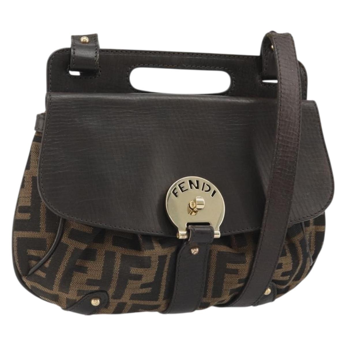 FENDI Zucca Canvas Hand Bag 2way Black Brown gold Auth BAZ788A