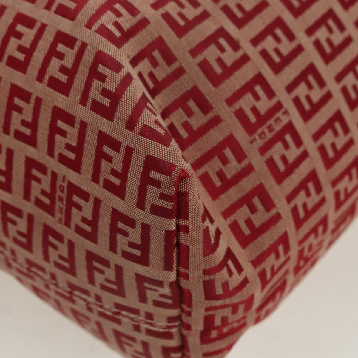 FENDI Zucchino Canvas Chain Tote Bag Red Gold Auth BAZ789V