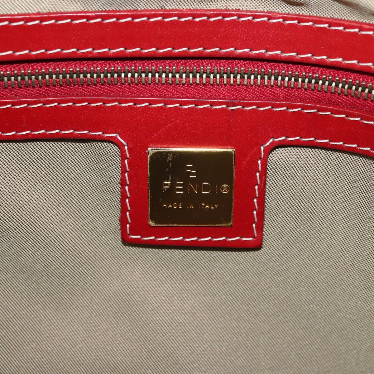 FENDI Zucchino Canvas Chain Tote Bag Red Gold Auth BAZ789V