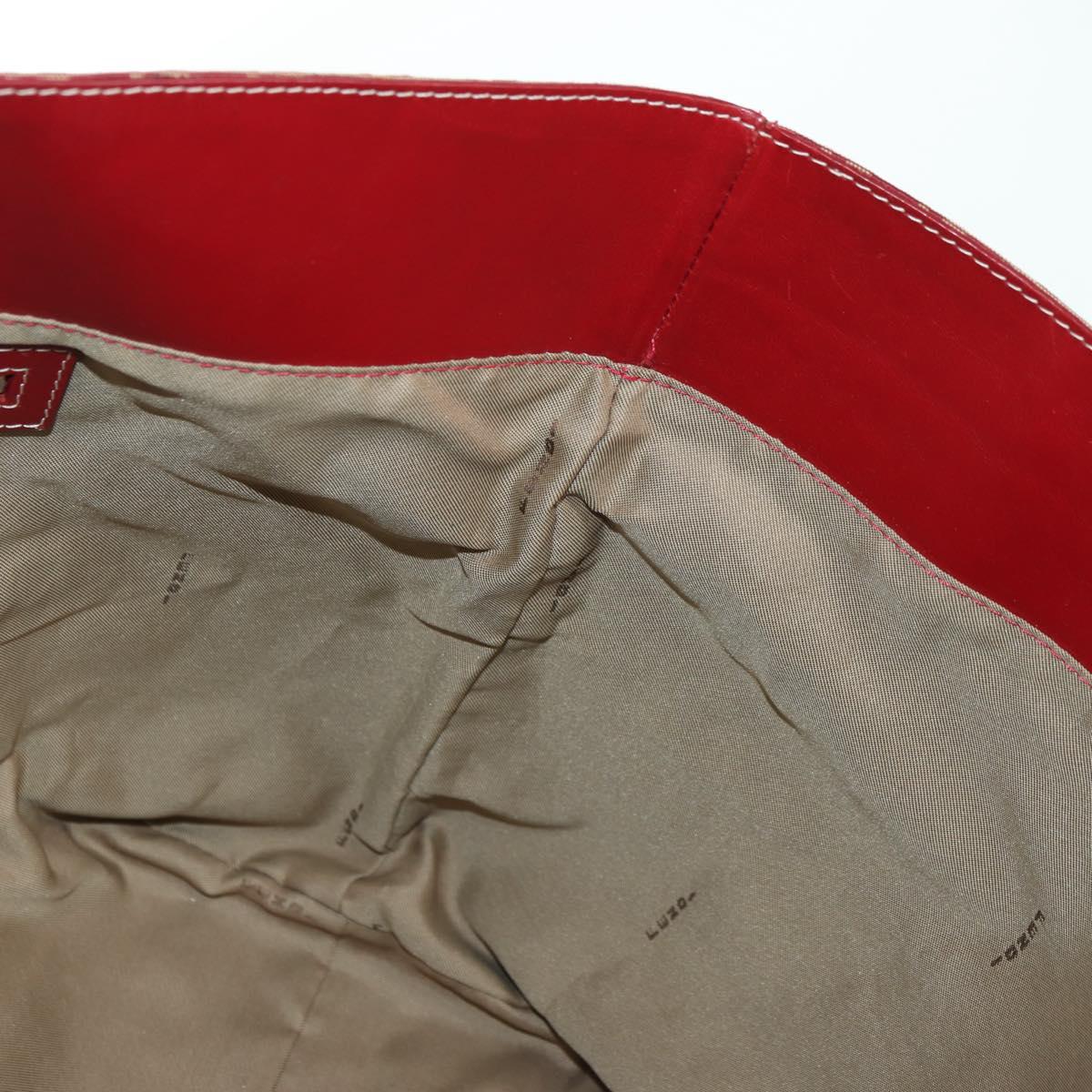 FENDI Zucchino Canvas Chain Tote Bag Red Gold Auth BAZ789V