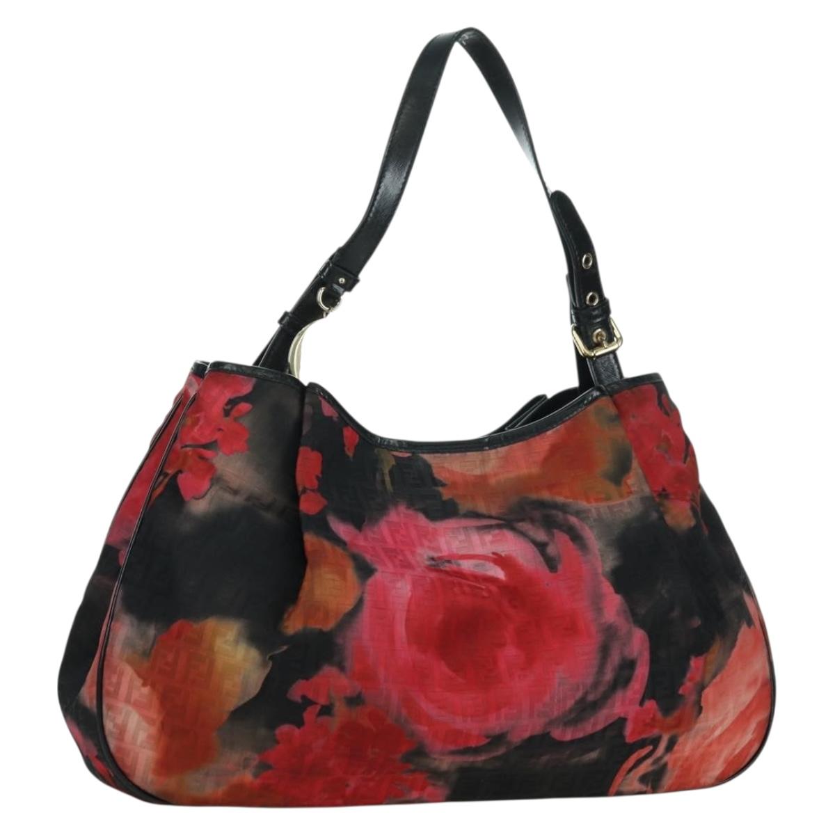 FENDI Zucchino Canvas Tote Bag Red Gold Auth BAZ791SAM