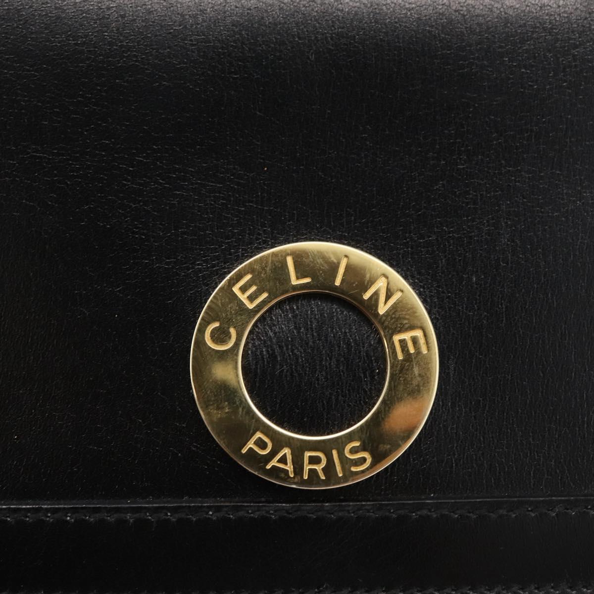 CELINE Circle Hand Bag Leather Black Gold Auth BAZ793V