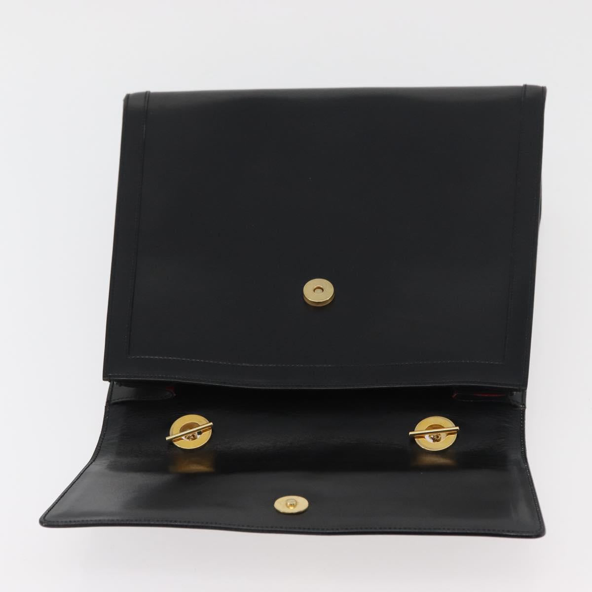 CELINE Circle Hand Bag Leather Black Gold Auth BAZ793V