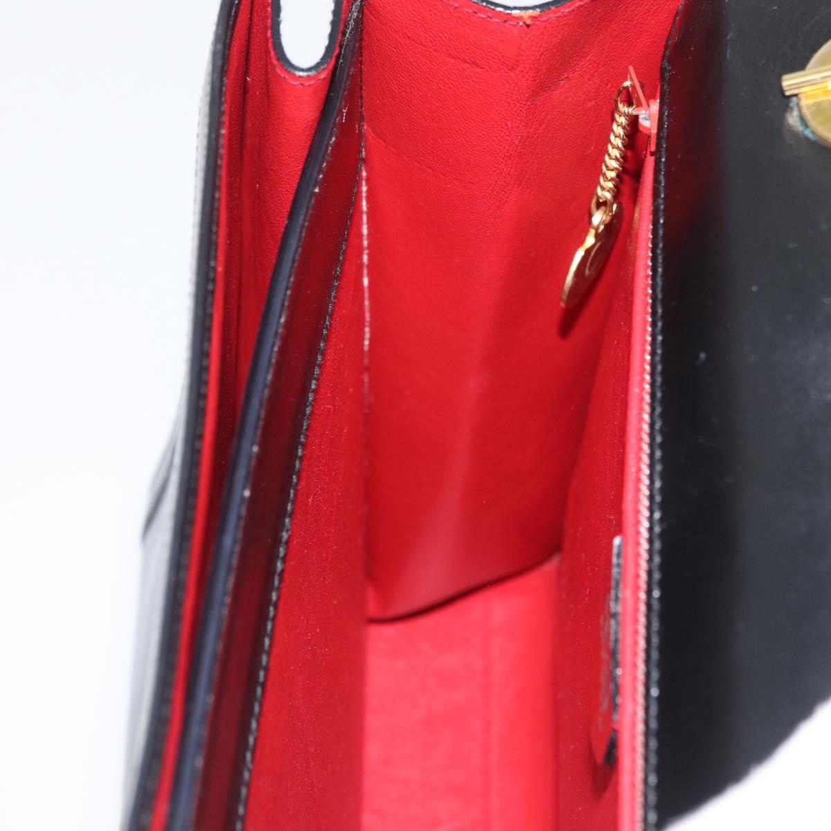 CELINE Circle Hand Bag Leather Black Gold Auth BAZ793V