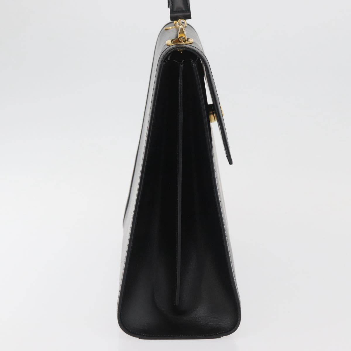 CELINE Circle Hand Bag Leather Black Gold Auth BAZ793V