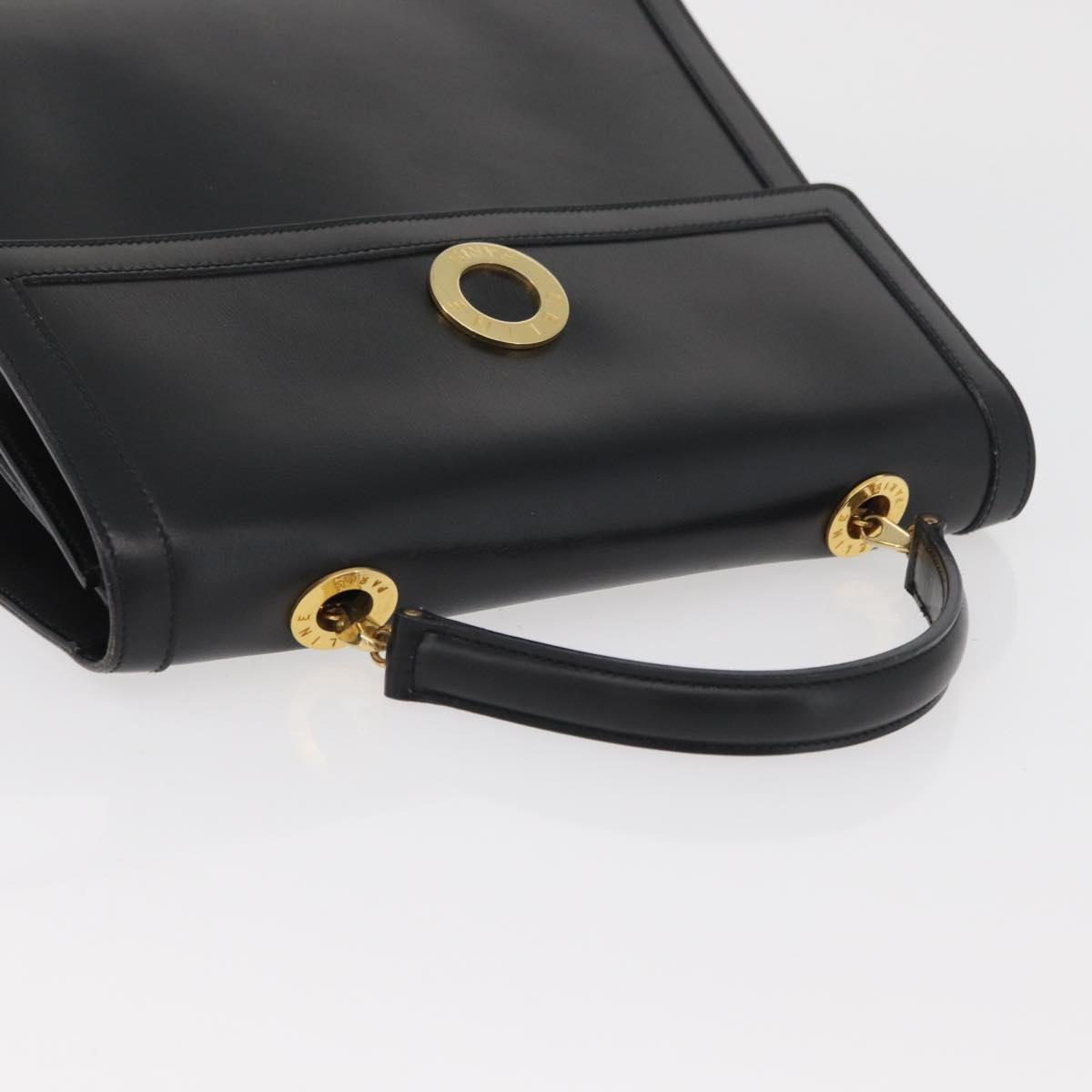 CELINE Circle Hand Bag Leather Black Gold Auth BAZ793V