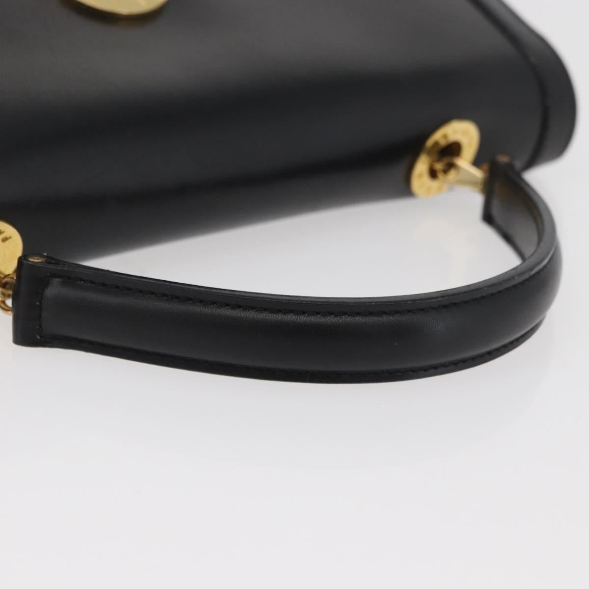 CELINE Circle Hand Bag Leather Black Gold Auth BAZ793V