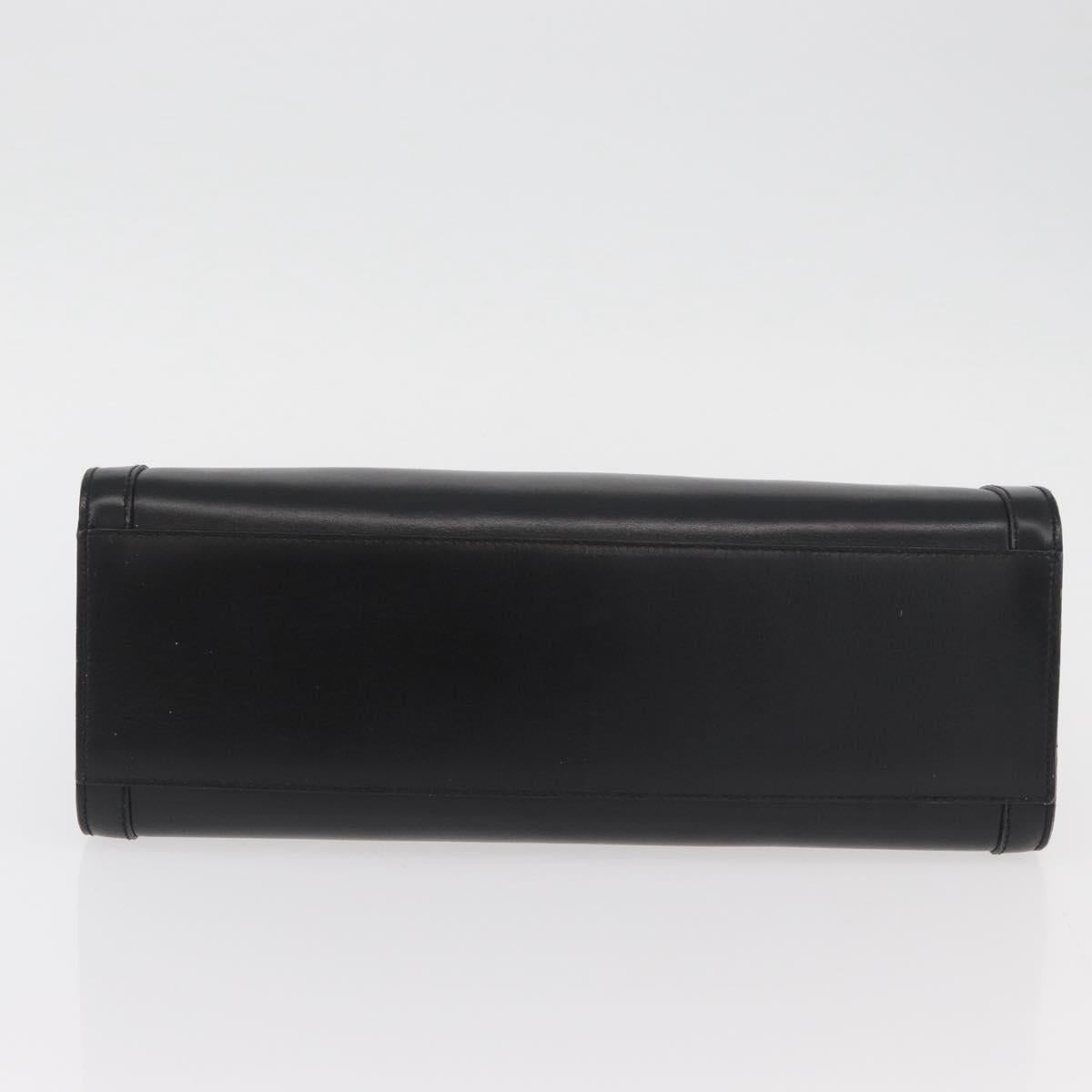 CELINE Circle Hand Bag Leather Black Gold Auth BAZ793V