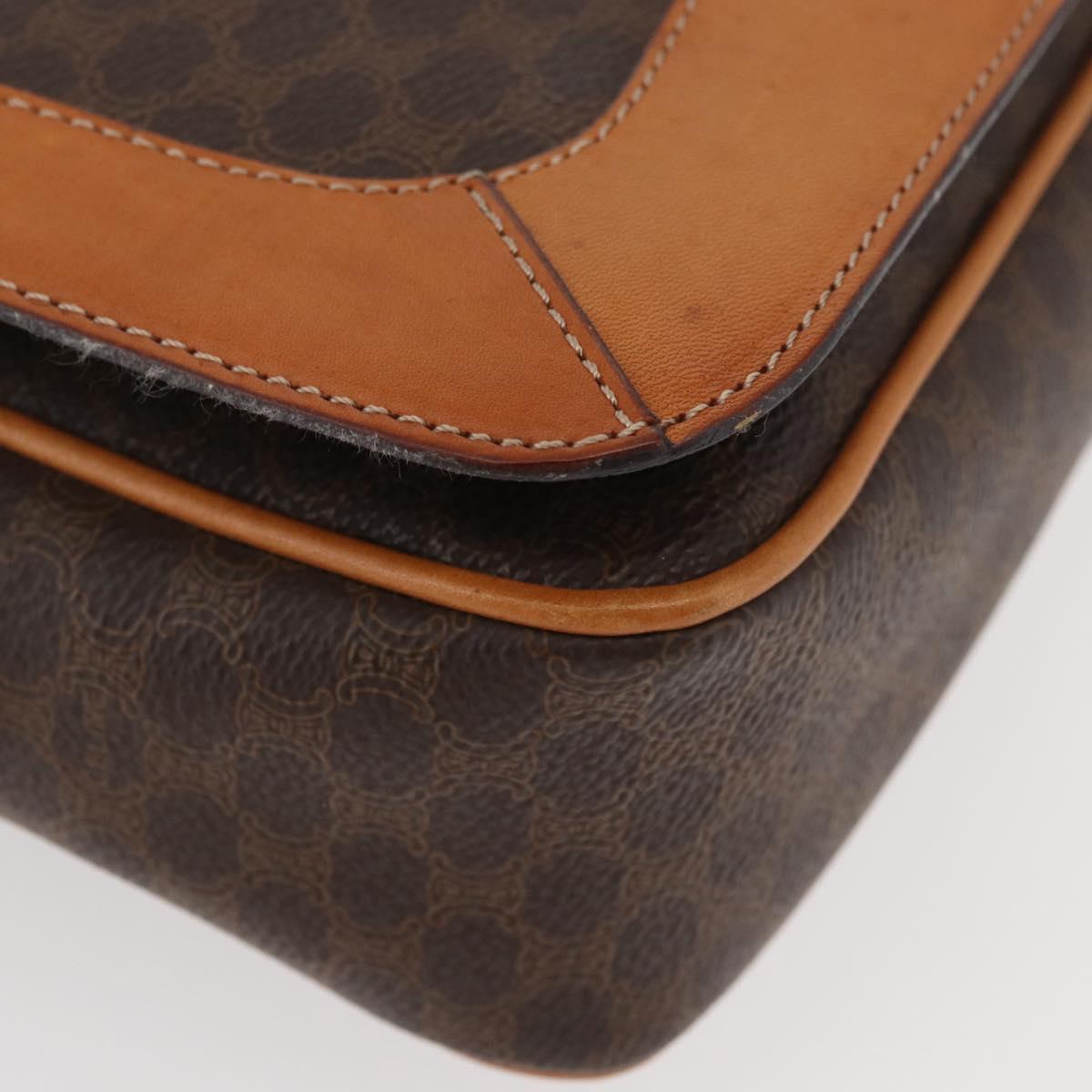 CELINE Macadam Canvas Shoulder Bag PVC Leather Brown Gold Auth BAZ794