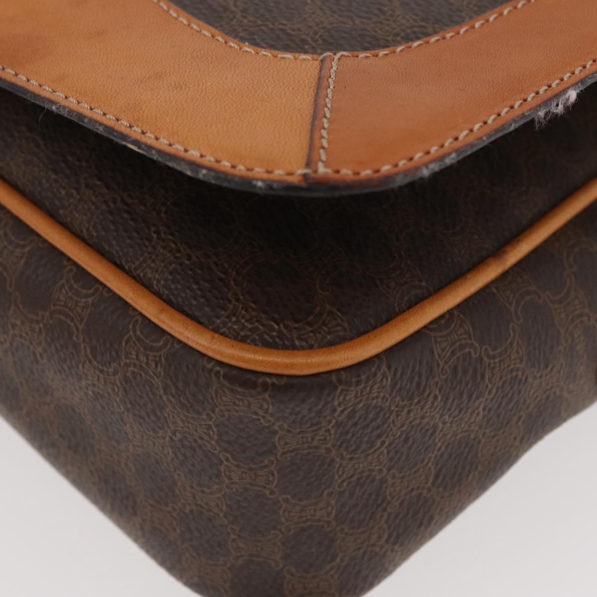 CELINE Macadam Canvas Shoulder Bag PVC Leather Brown Gold Auth BAZ794