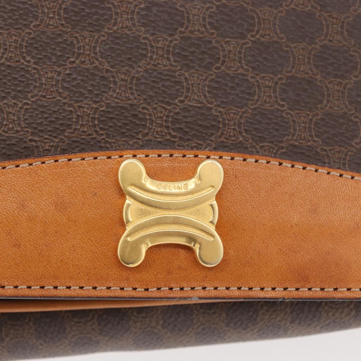 CELINE Macadam Canvas Shoulder Bag PVC Leather Brown Gold Auth BAZ794