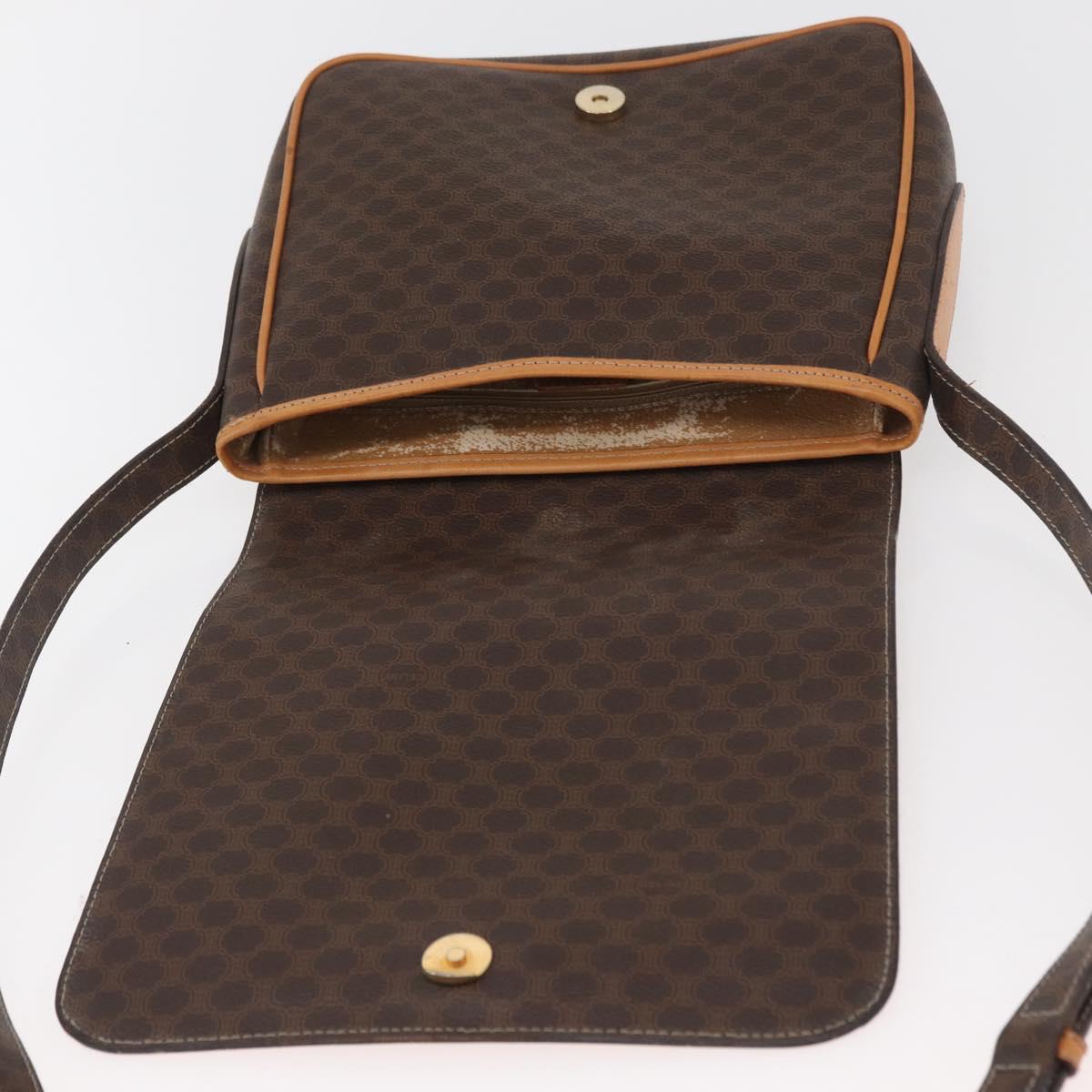 CELINE Macadam Canvas Shoulder Bag PVC Leather Brown Gold Auth BAZ794