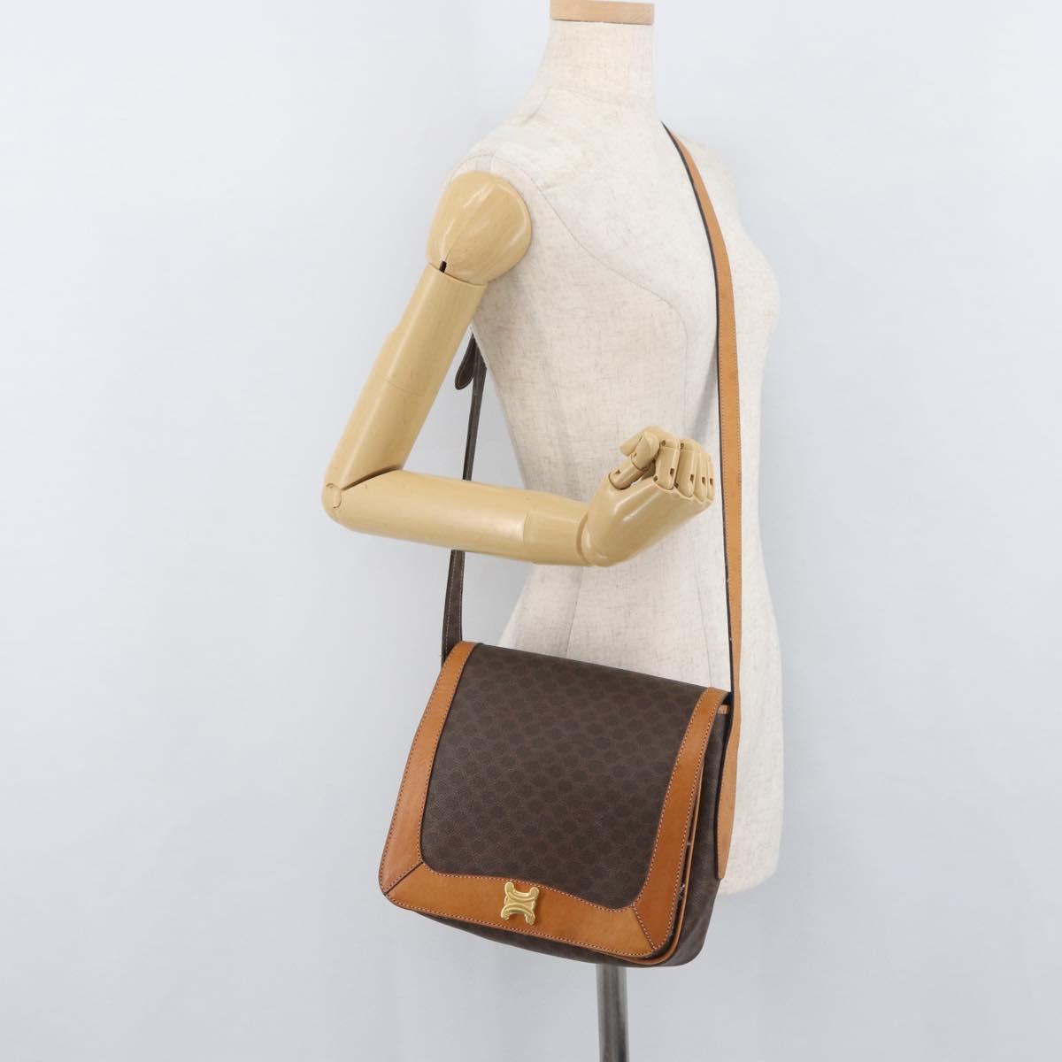 CELINE Macadam Canvas Shoulder Bag PVC Leather Brown Gold Auth BAZ794
