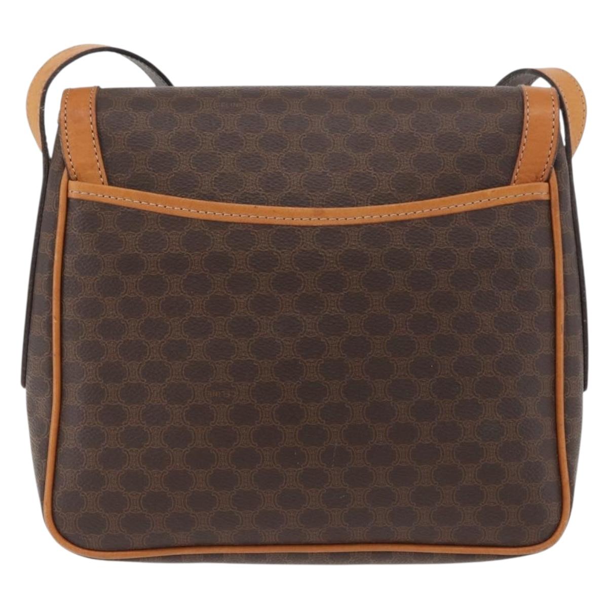 CELINE Macadam Canvas Shoulder Bag PVC Leather Brown Gold Auth BAZ794