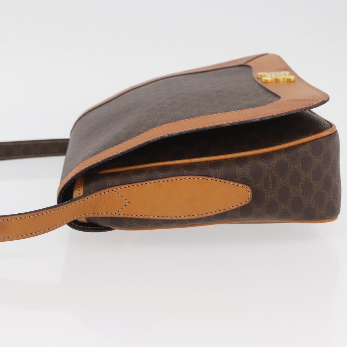 CELINE Macadam Canvas Shoulder Bag PVC Leather Brown Gold Auth BAZ794