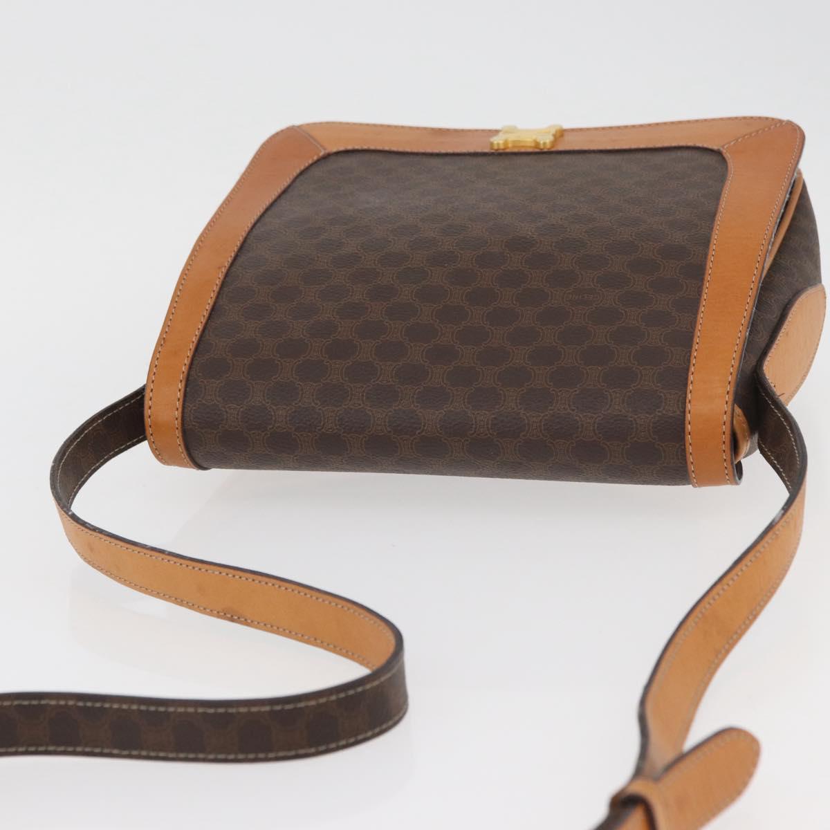 CELINE Macadam Canvas Shoulder Bag PVC Leather Brown Gold Auth BAZ794