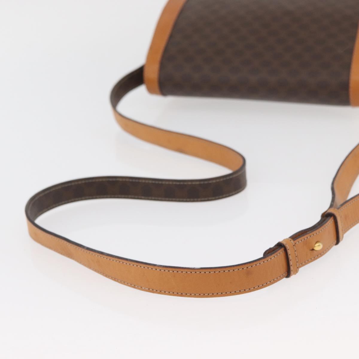 CELINE Macadam Canvas Shoulder Bag PVC Leather Brown Gold Auth BAZ794