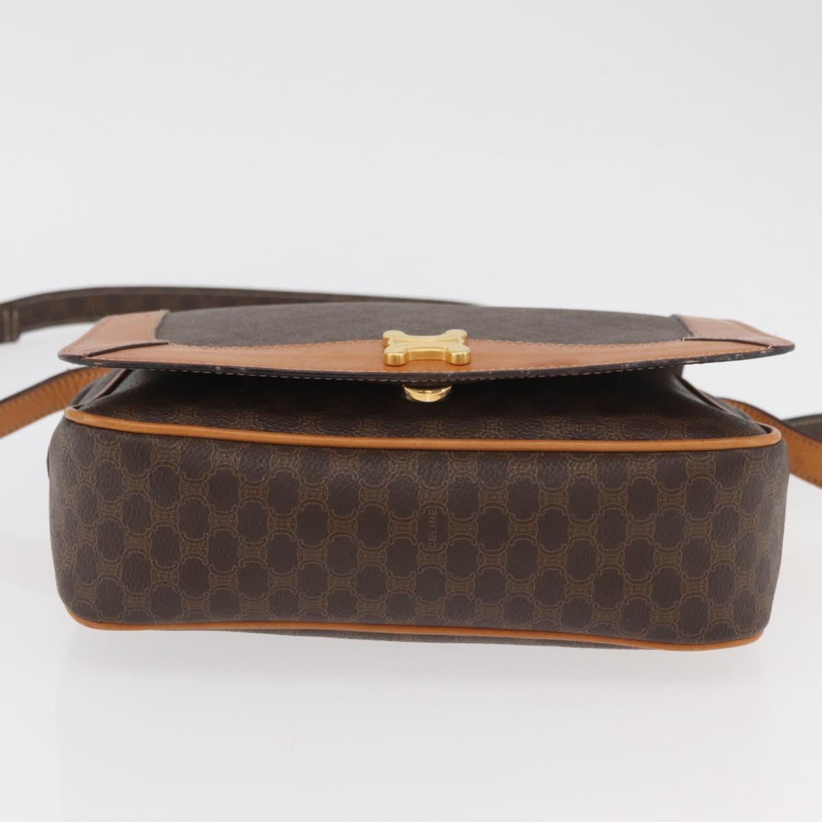 CELINE Macadam Canvas Shoulder Bag PVC Leather Brown Gold Auth BAZ794