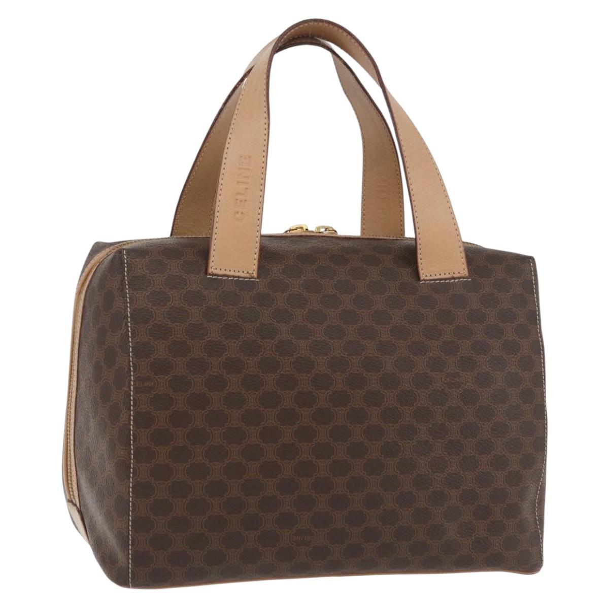 CELINE Macadam Canvas Boston Bag PVC Leather Brown Gold Auth BAZ795A