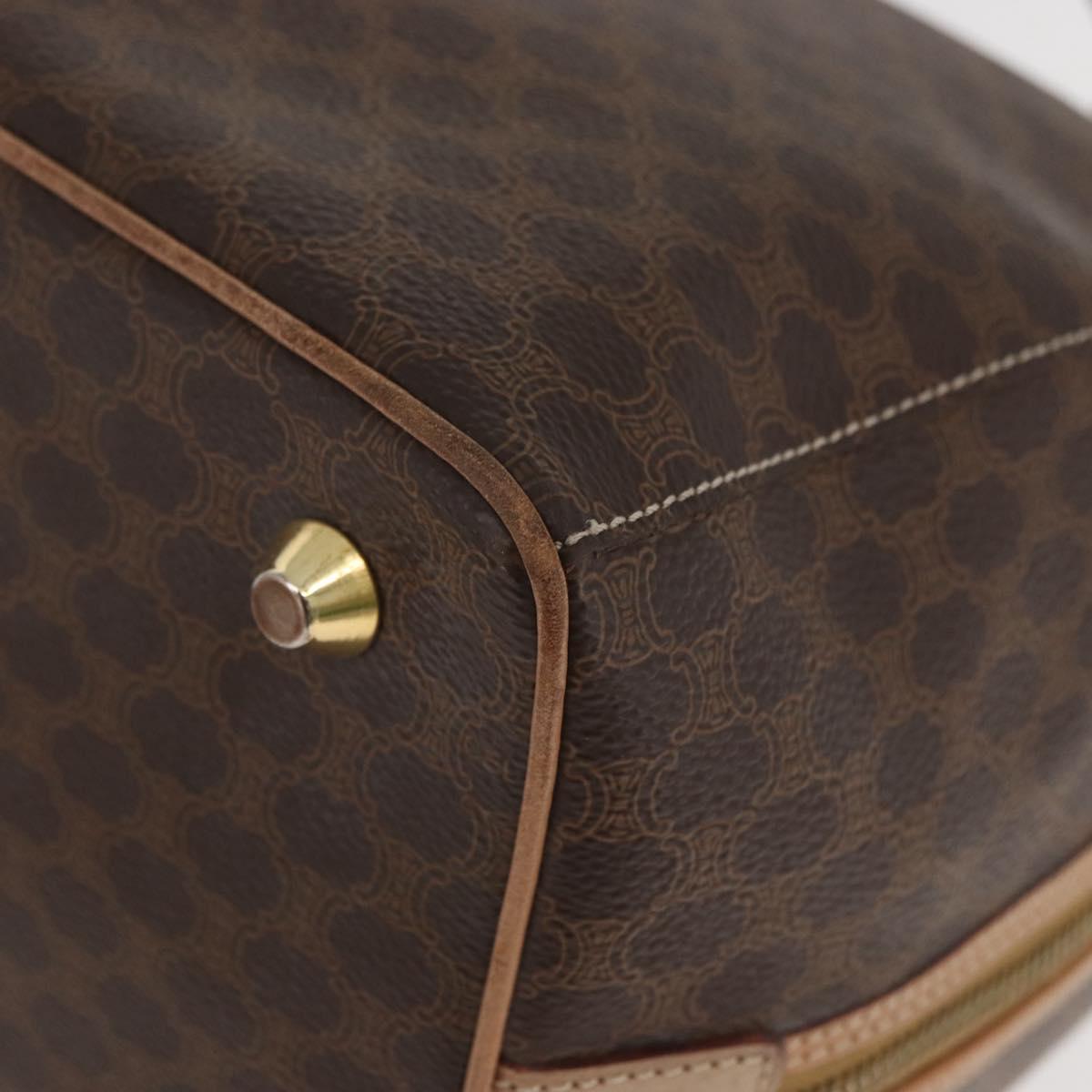 CELINE Macadam Canvas Boston Bag PVC Leather Brown Gold Auth BAZ795A