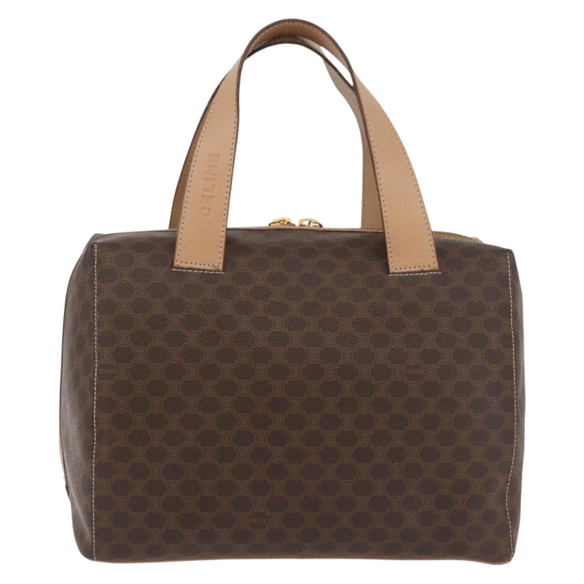 CELINE Macadam Canvas Boston Bag PVC Leather Brown Gold Auth BAZ795A