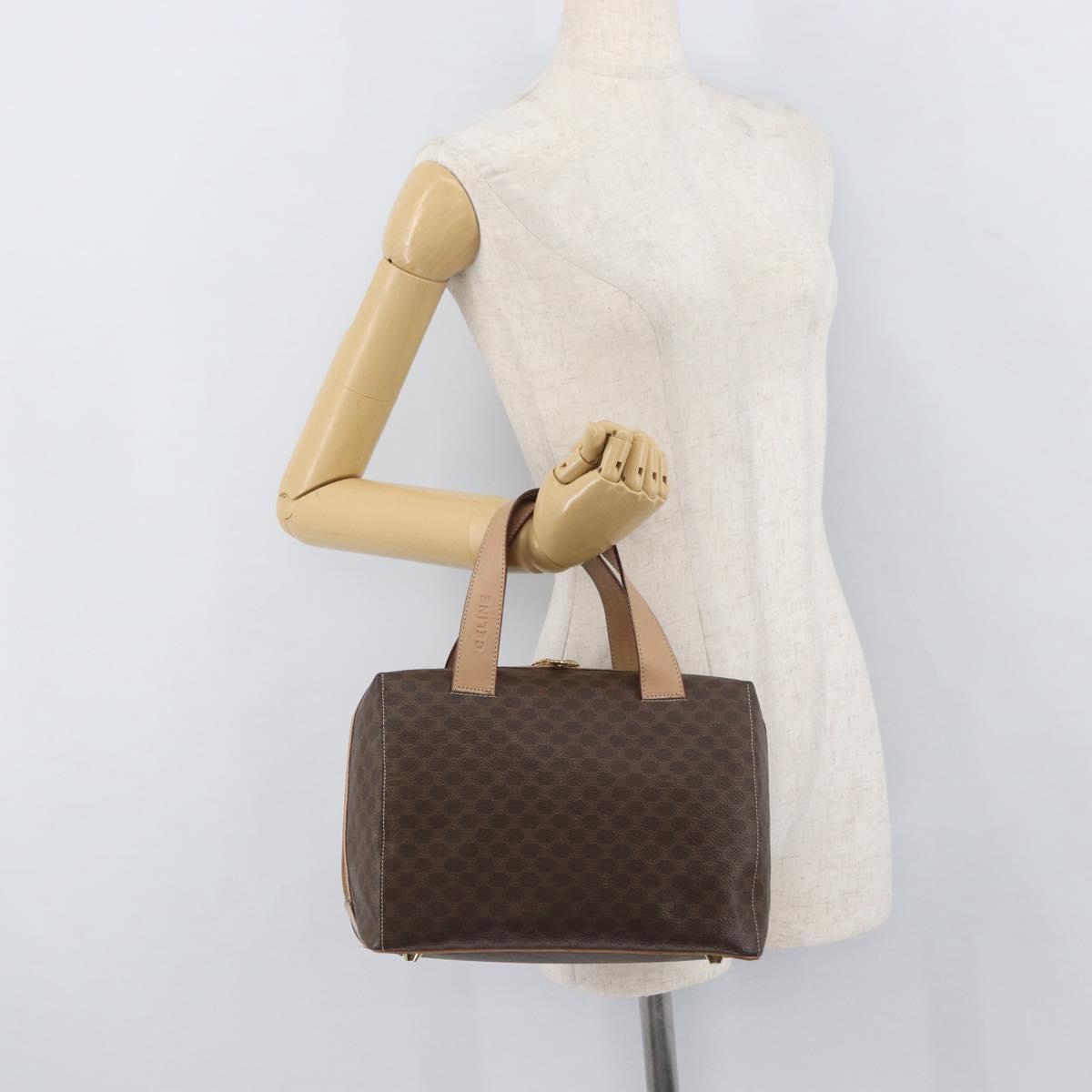 CELINE Macadam Canvas Boston Bag PVC Leather Brown Gold Auth BAZ795A