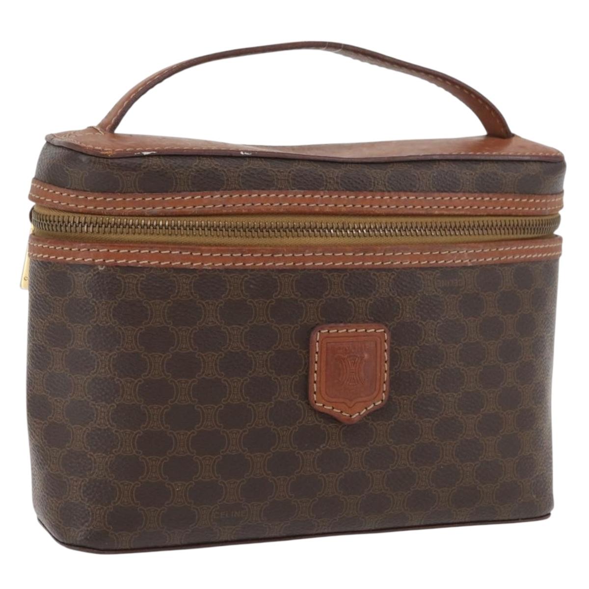 CELINE Macadam Canvas Hand Bag PVC Leather Brown Gold Auth BAZ799