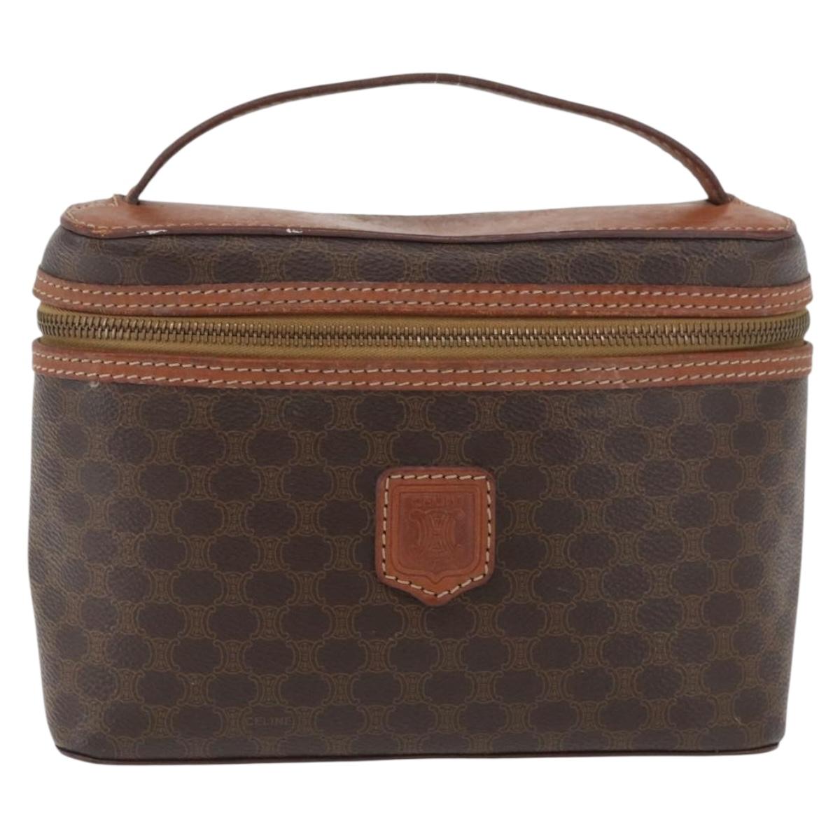 CELINE Macadam Canvas Hand Bag PVC Leather Brown Gold Auth BAZ799