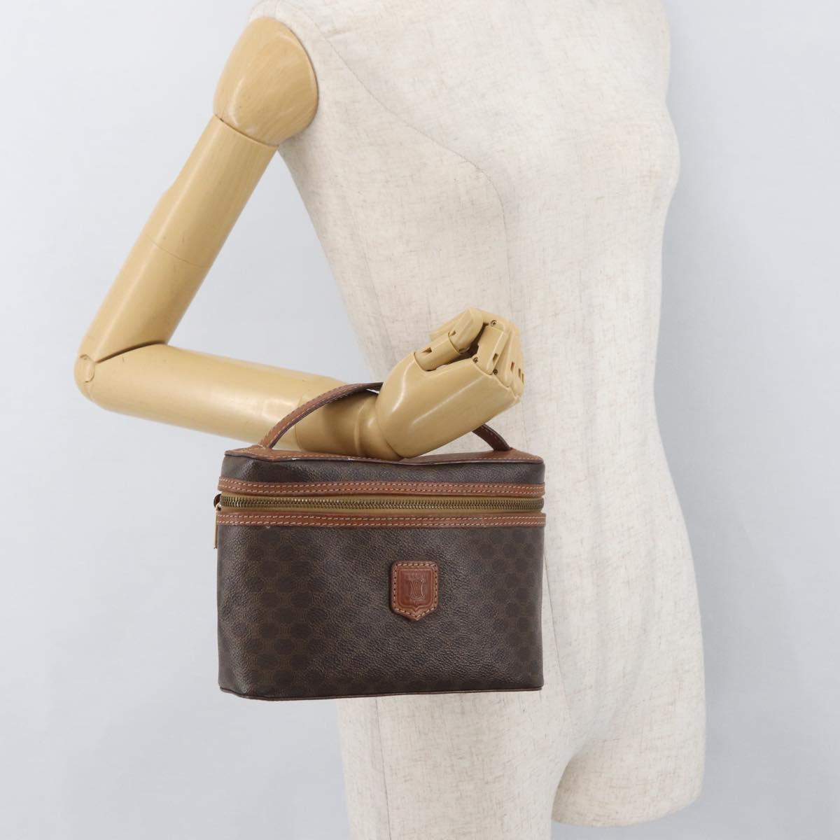 CELINE Macadam Canvas Hand Bag PVC Leather Brown Gold Auth BAZ799