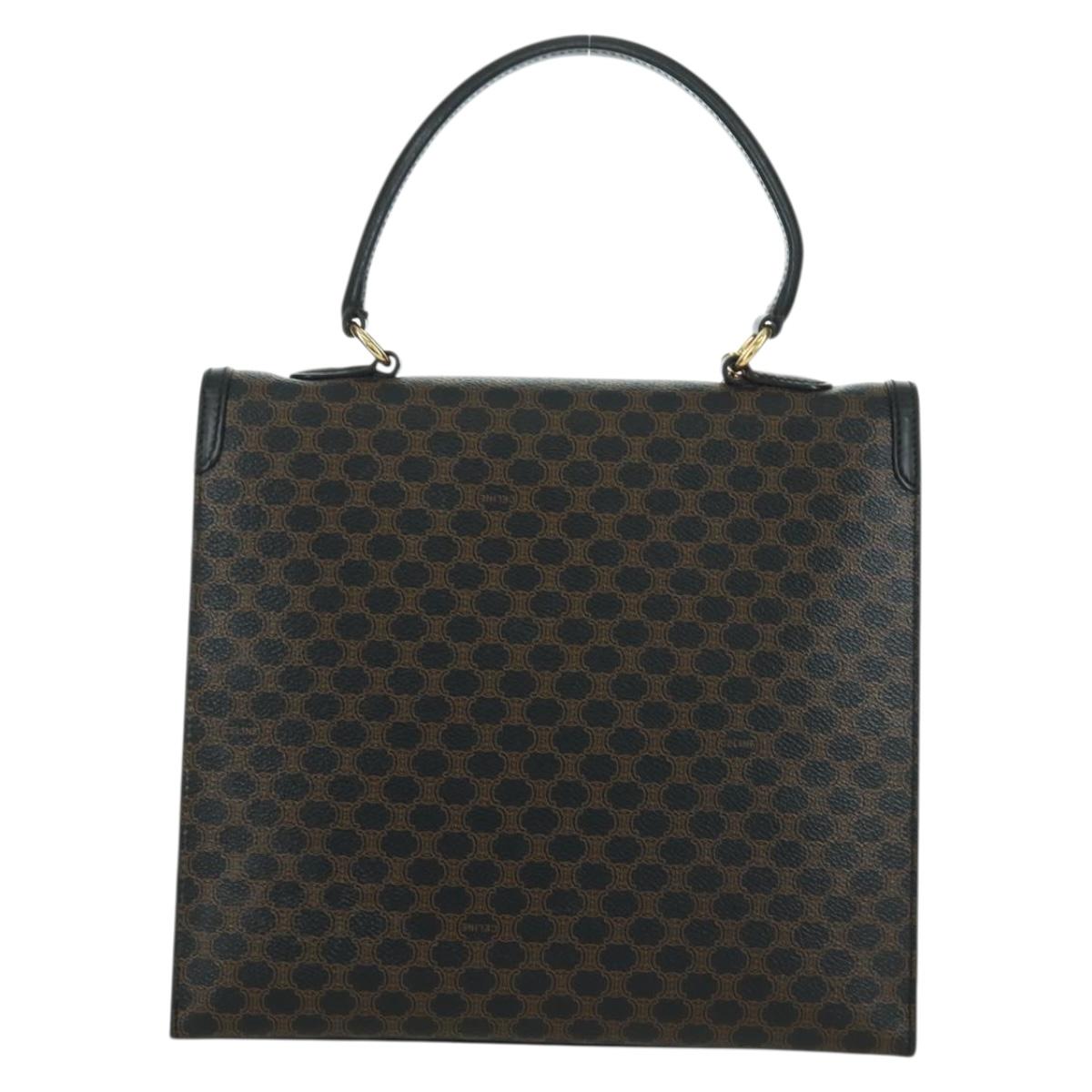 CELINE Macadam Canvas Hand Bag PVC Leather Black Gold Auth BAZ800V