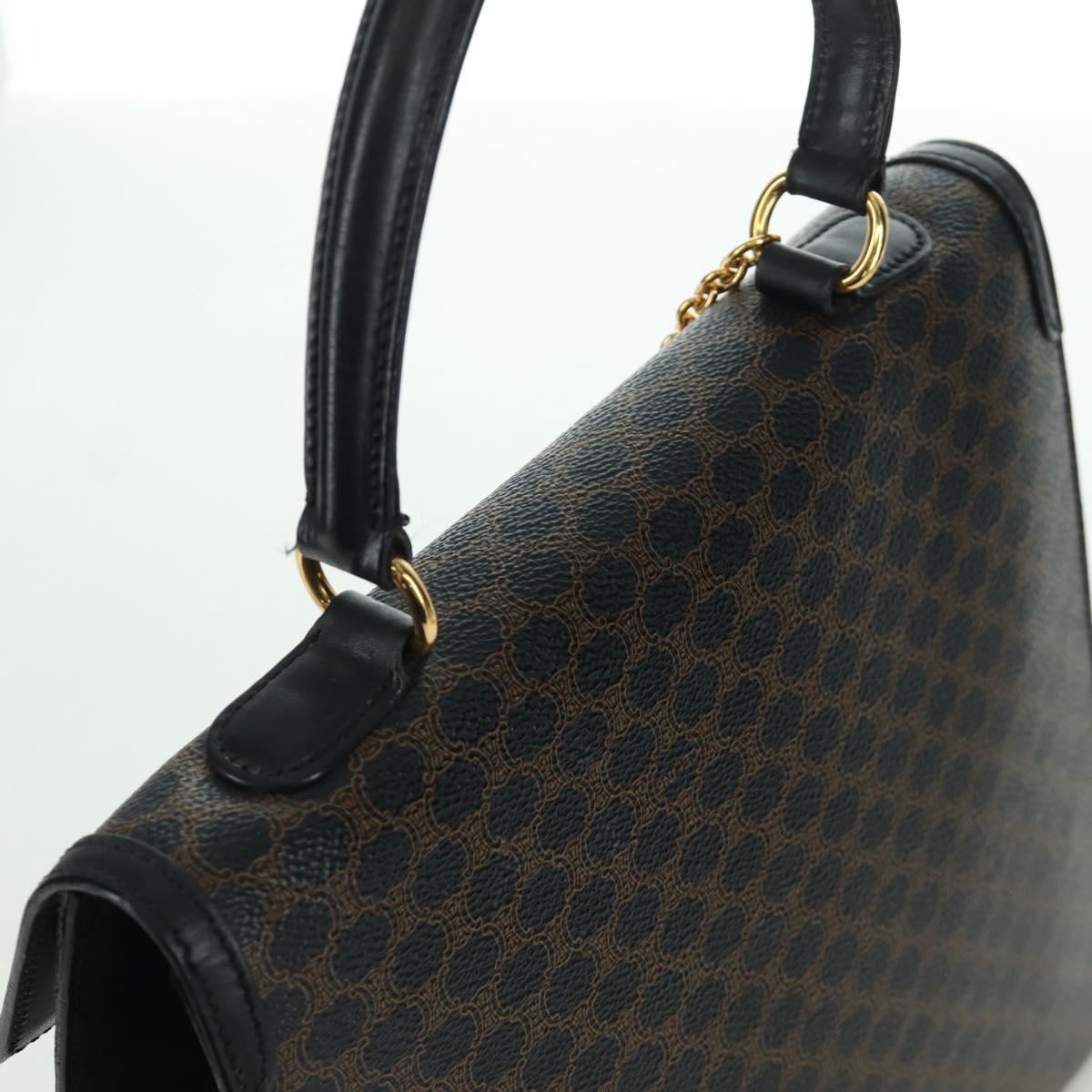 CELINE Macadam Canvas Hand Bag PVC Leather Black Gold Auth BAZ800V