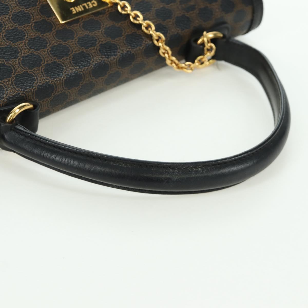 CELINE Macadam Canvas Hand Bag PVC Leather Black Gold Auth BAZ800V