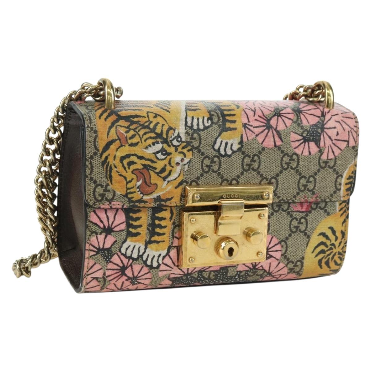 GUCCI GG Supreme Chain Shoulder Bag PVC Outlet Beige Gold 409487 Auth BAZ804V