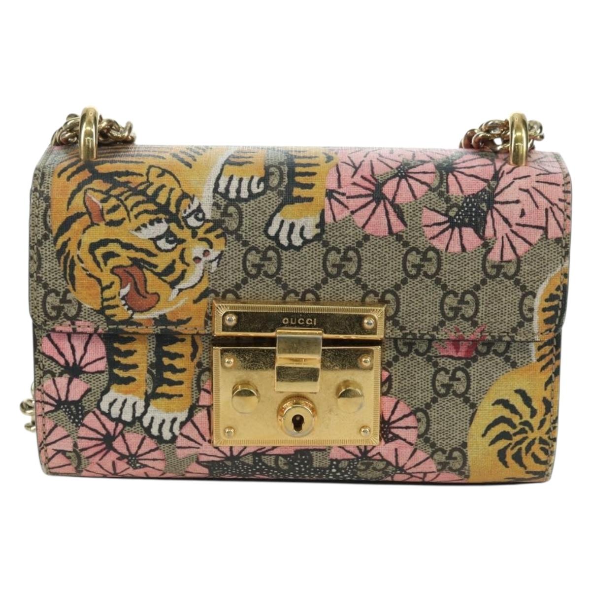 GUCCI GG Supreme Chain Shoulder Bag PVC Outlet Beige Gold 409487 Auth BAZ804V