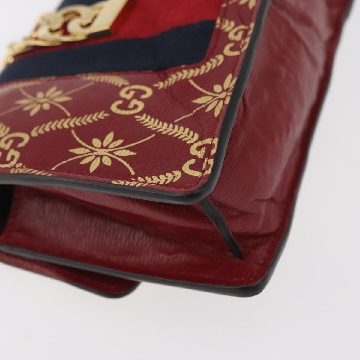 GUCCI GG Canvas Sylvie Sherry Line Chain Bag Leather Red 494646 Auth BAZ806A