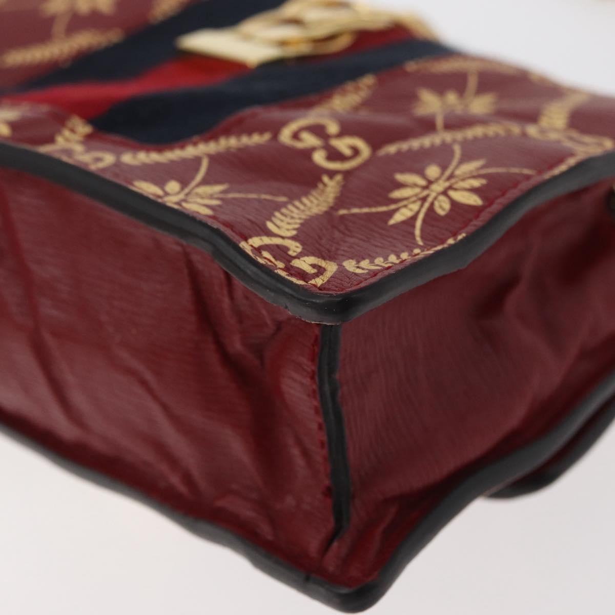 GUCCI GG Canvas Sylvie Sherry Line Chain Bag Leather Red 494646 Auth BAZ806A
