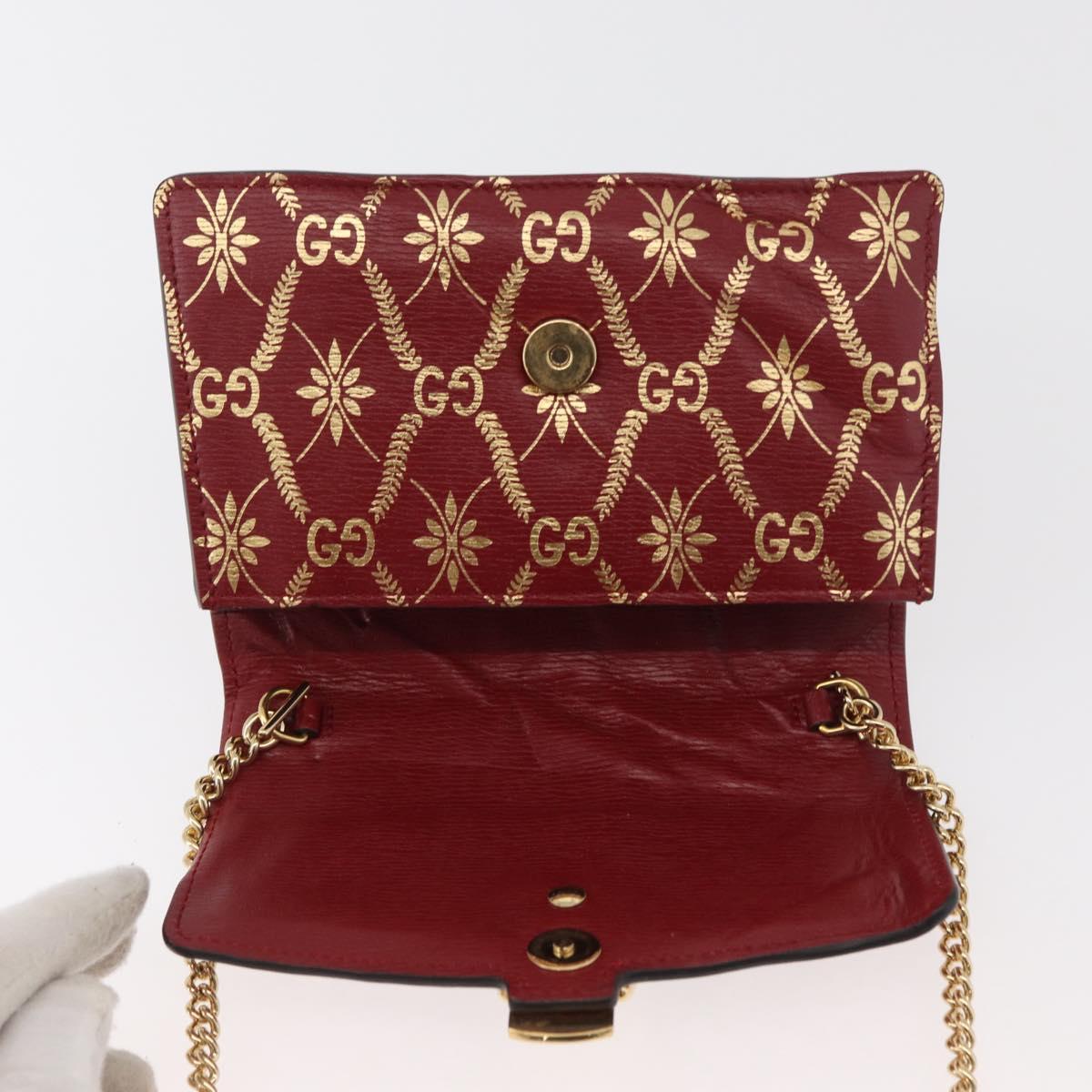 GUCCI GG Canvas Sylvie Sherry Line Chain Bag Leather Red 494646 Auth BAZ806A