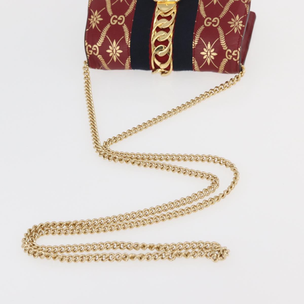 GUCCI GG Canvas Sylvie Sherry Line Chain Bag Leather Red 494646 Auth BAZ806A