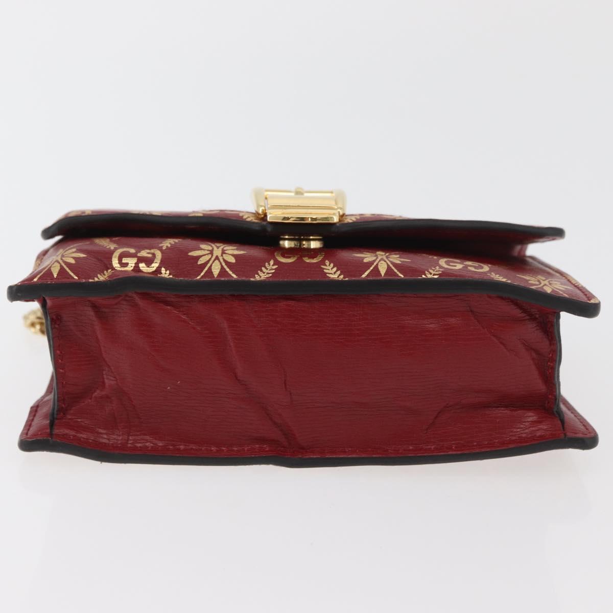 GUCCI GG Canvas Sylvie Sherry Line Chain Bag Leather Red 494646 Auth BAZ806A