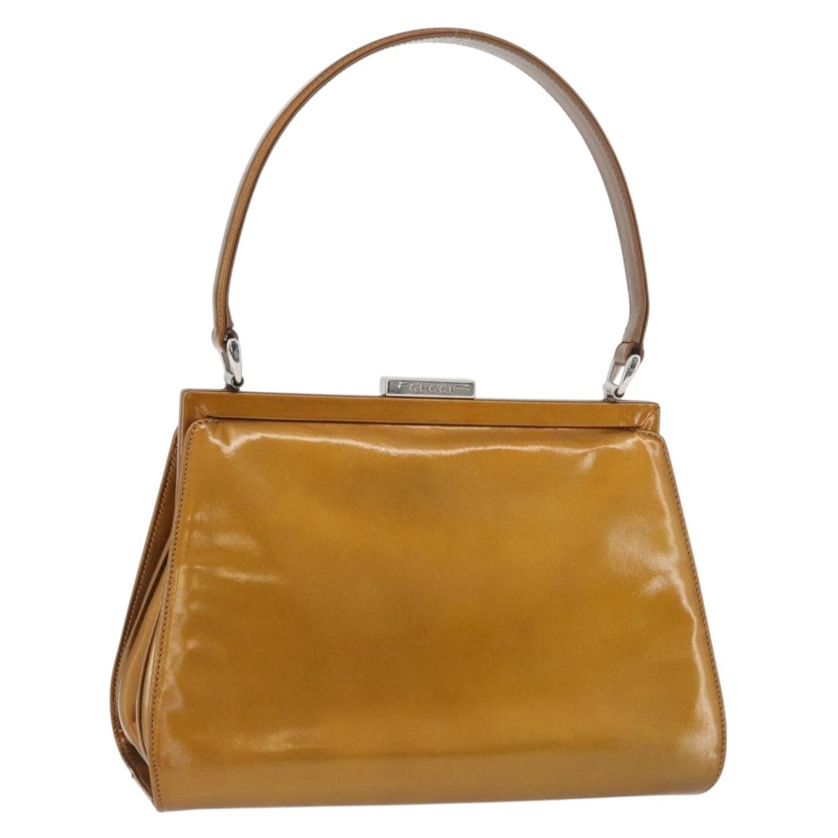 GUCCI Hand Bag Patent leather Brown Silver 000 781 0301 Auth BAZ808A