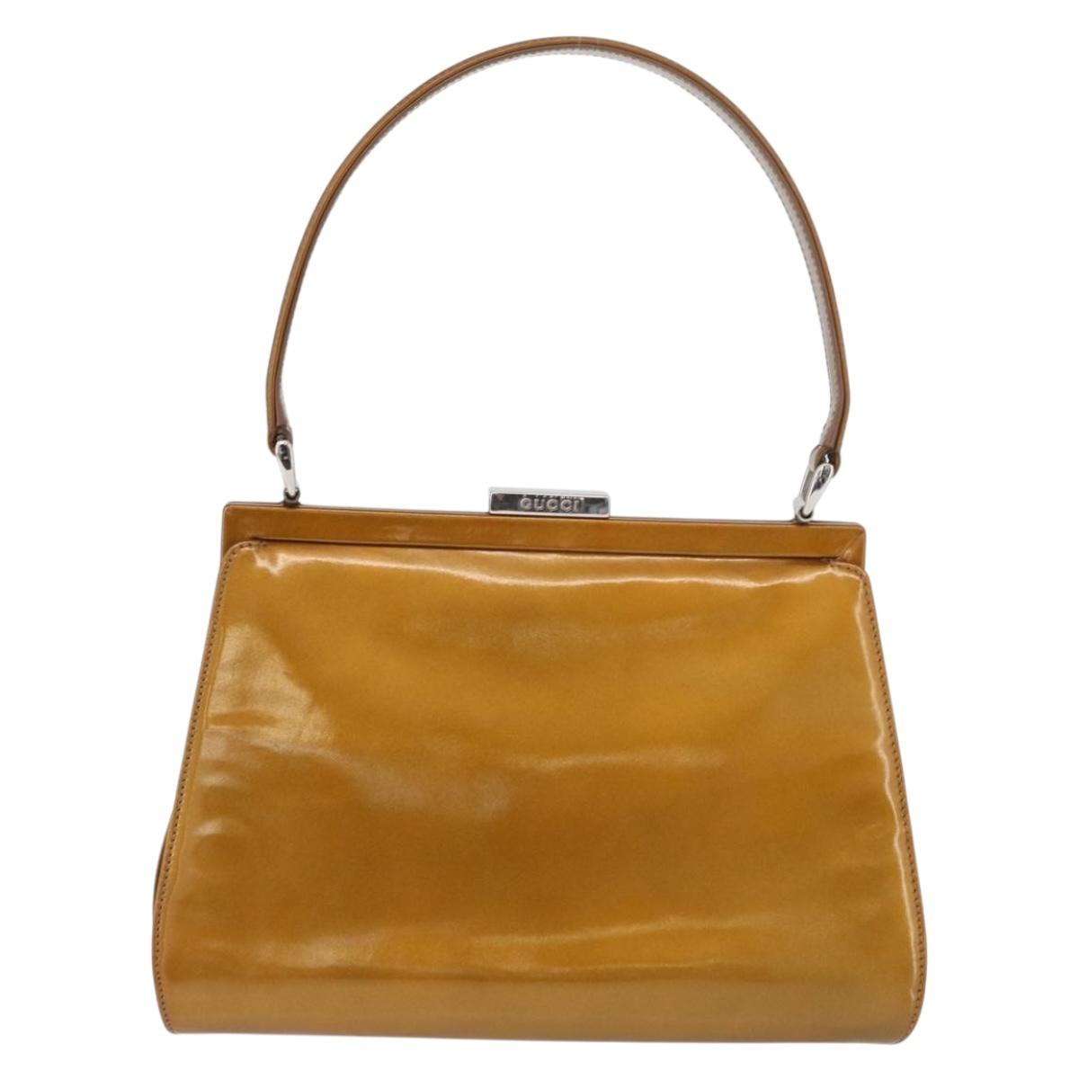 GUCCI Hand Bag Patent leather Brown Silver 000 781 0301 Auth BAZ808A