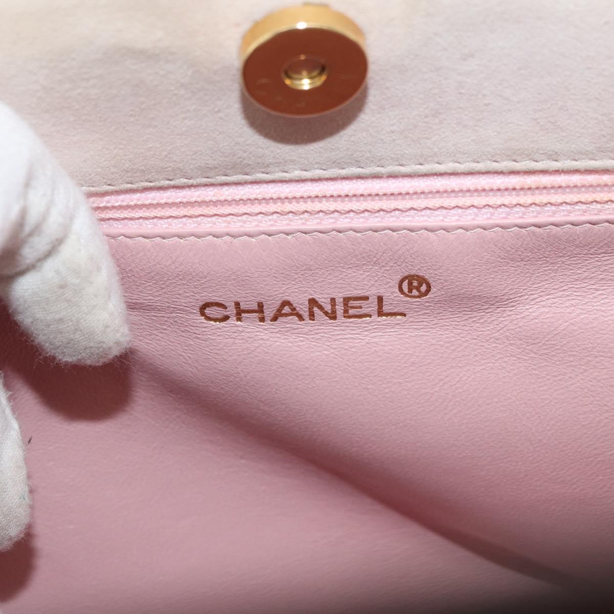 CHANEL Hand Bag Suede Pink Gold CC Auth BAZ810A